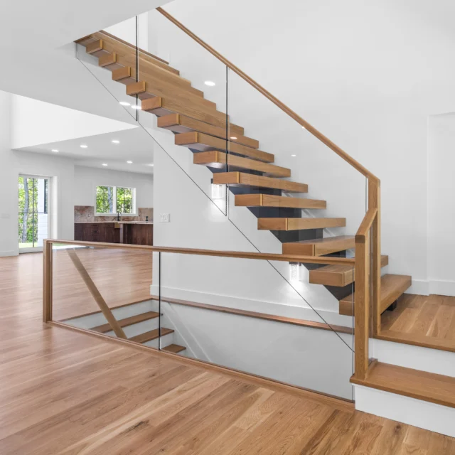 Check out these floating Stairs with glass railing #Longisland #newbuild #customhome